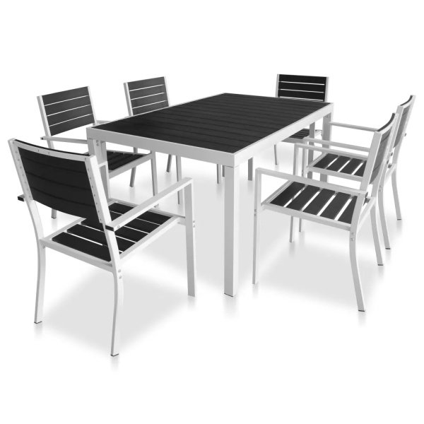 Set Mobilier De Exterior 7 Piese Negru Blat Wpc Si Aluminiu 42812